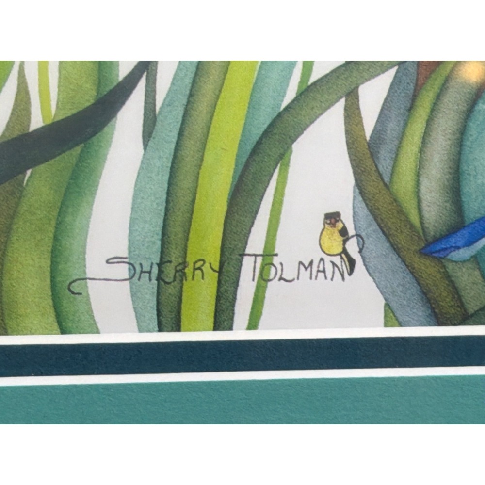 Sherry Tolman Signed Bird Garden Art Print Matted Framed 20x16 Nature Watercolor - Picture 3 of 7